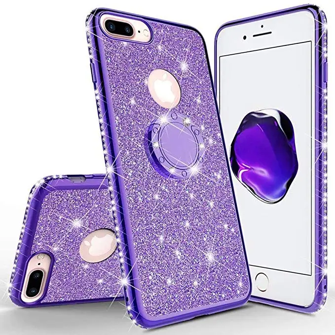 Роскошный блестящий чехол с кольцом для iPhone xs max edge со стразами из ТПУ x xr i6 6s i7 Plus i8