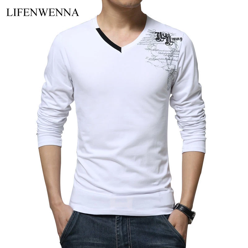 

T Shirt Men Long Sleeve New Fashion 2022 Print Spring Men's Brand Clothing Casual Slim V-neck Cotton T Shirt Homme Tees M-5XL