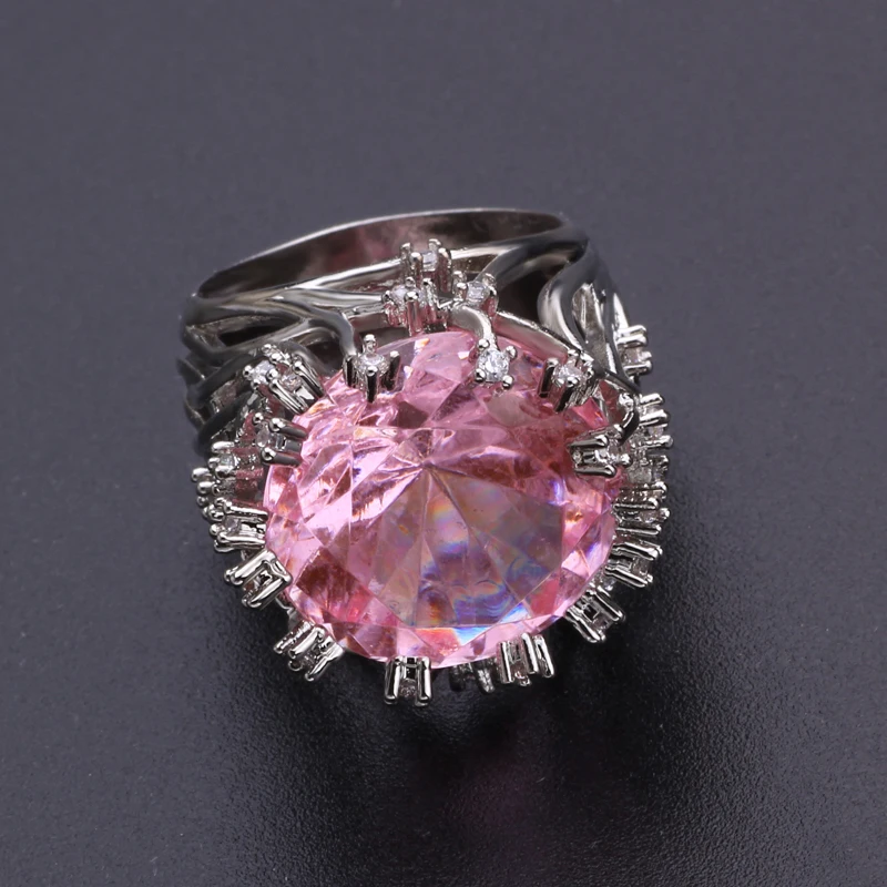 Exquisite Pink Flower Party Rings for Women Ladies Elegant Inlaid Zircon Engagement Fashion Brand Jewelry Bague Femme Gift | Украшения и