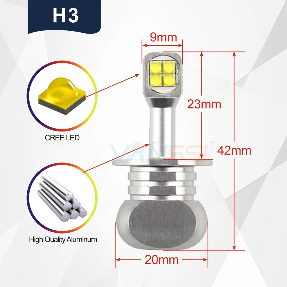 VANSSI 2x H1 H3 светодиодный противотуманный Светильник лампы 5x8 Вт высокопроизводительный чипсет супер яркий белый 6000K
