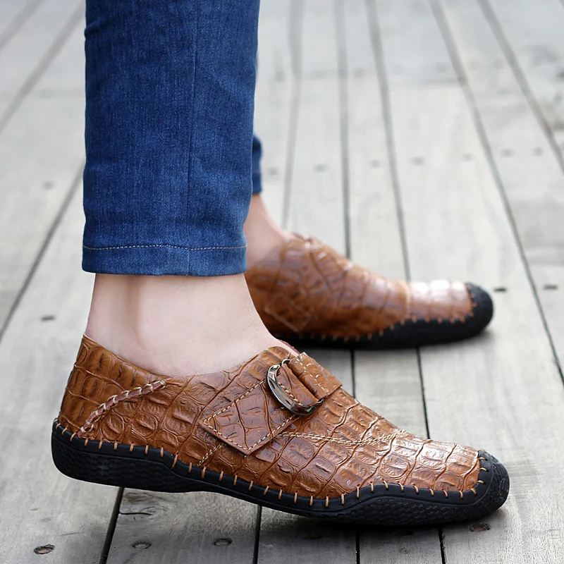 Крокодиловой кожи мужские туфли-мокасины с тиснением Мужская обувь ручной