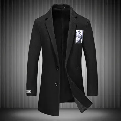 F12 black Новая мода, мужское шерстяное теплое осенне-зимнее шерстяное пальто, мужская деловая Повседневная тонкая ветрозащитная куртка, длинное корейское пальто для мужчин - Цвет: F12 black