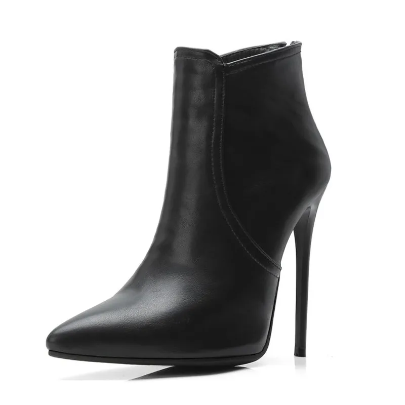 

Women Boots Autumn Winter Super High Heel Warm Pu Pointed Toe Zip Ankle Chelsea Shoes 2018 Sexy Fashion Casual Black Size 34-48