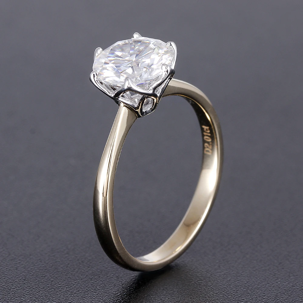 Переходные камни 2ct Moissanite два тона обручальное кольцо 14K белое золото и желтое золото 8 мм диаметр F цвет обручальное кольцо для женщин
