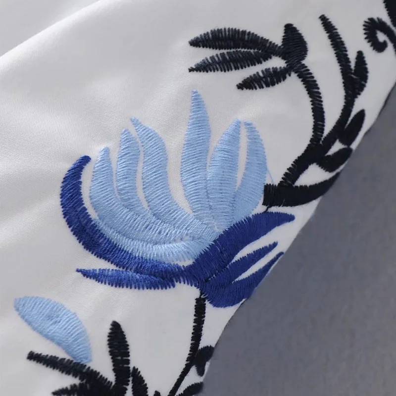 White Blue Women Blouses Summer 2017 Brand Floral Embroidery Flare Sleeve Chemisier Femme Tops Elegant V-Neck Woman Blusas Z354 |