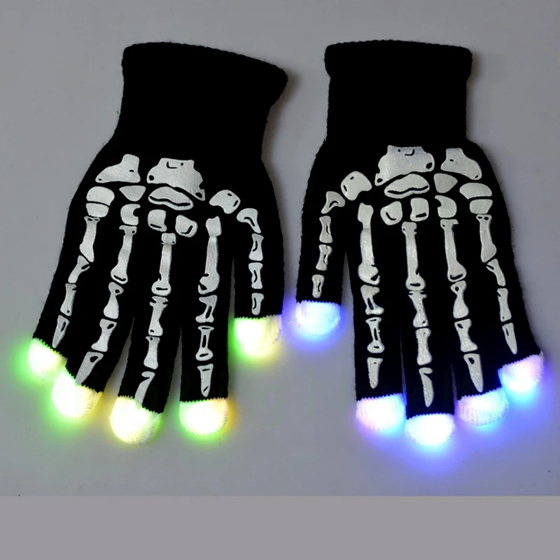 Мигающие перчатки на Хэллоуин многоцветные светодиодные со скелетом 2019|gloves