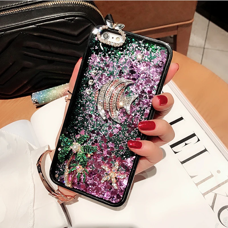 Милый чехол со стразами для iPhone 8plus 8 7plus 7 6s 6 plus с жидким зыбучим песком XS MAX XR X starfish