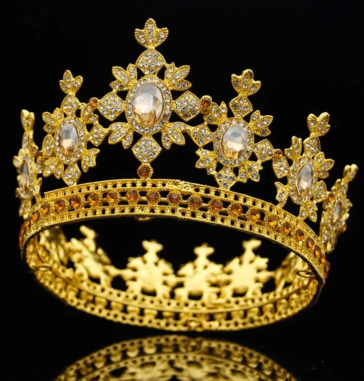 Gold Yellow Роскошные хрустальные диадемы и короны, свадебный головной убор, королевская диадема, модная Серебряная корона, свадебные украшения для волос, аксессуары - Окраска металла: Gold Yellow