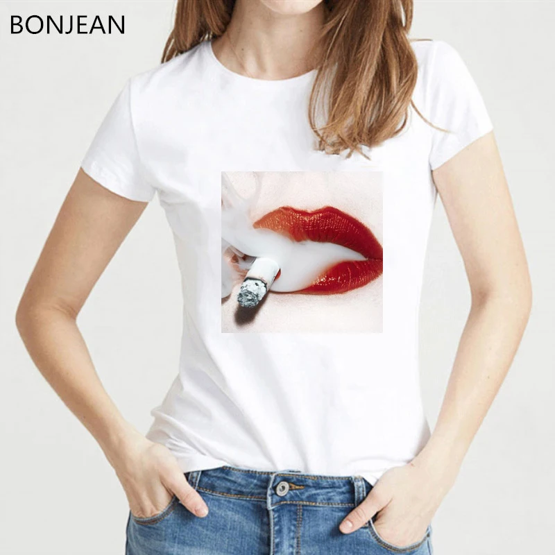 Сексуальная курительная Футболка с принтом для девушек Женская Эстетическая