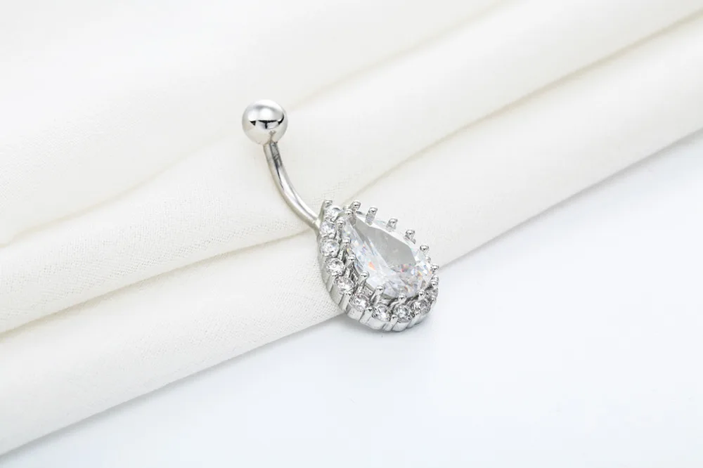 Kinitial Нержавеющая сталь пупка Кольца Прозрачный в форме капли воды Кристалл для