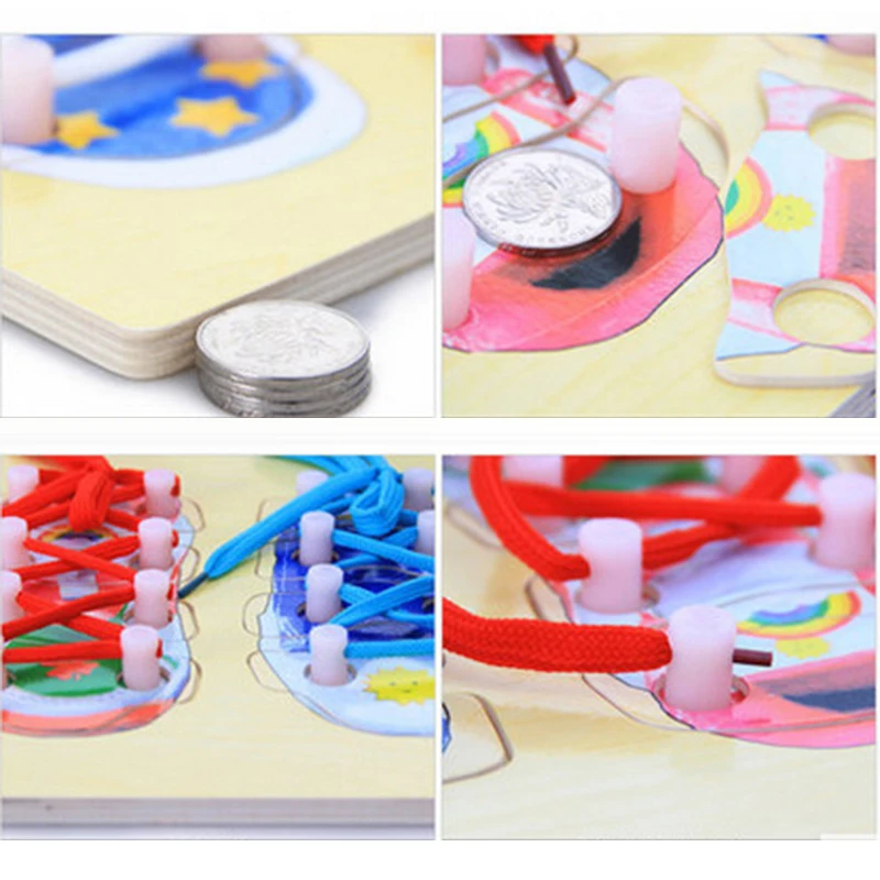 Монтессори раннего обучения игрушки деревянные головоломки обувь завязывать