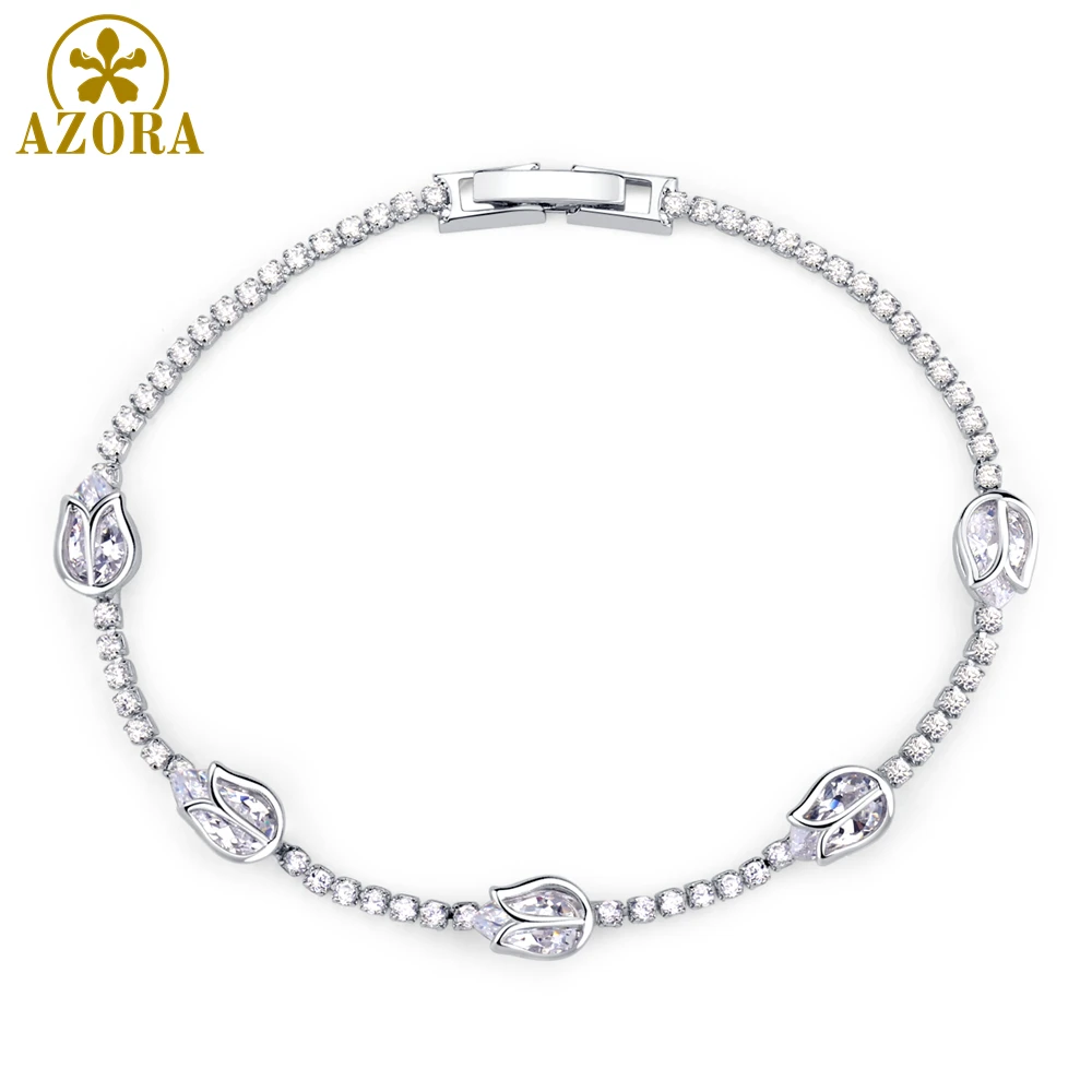 Азора белого золота Цвет браслет с цветком лотоса браслеты для женщин модные
