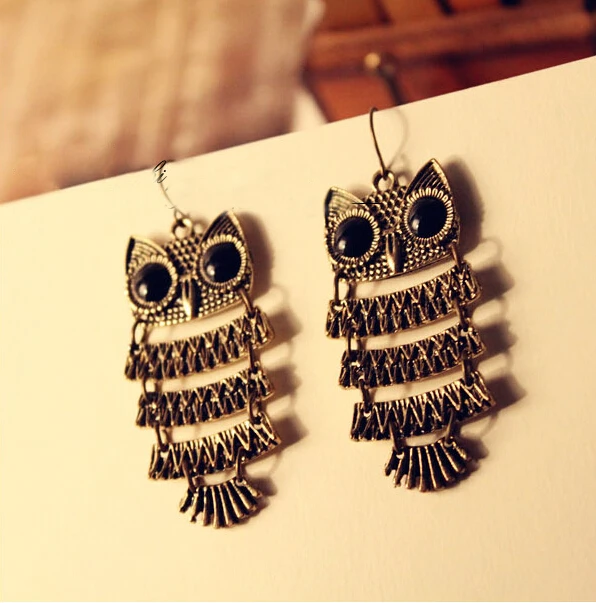 BONLAVIE 1 пара женские серьги гвоздики с полой совой винтажные античные золотые