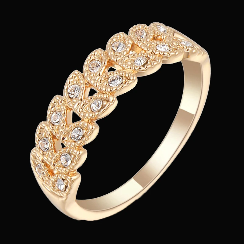 Женское кольцо в виде оливковой ветки с белым цирконом золотого цвета размеры #6 /