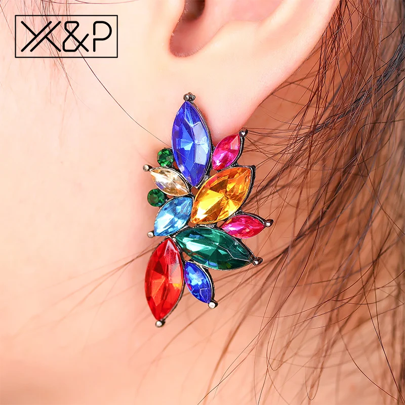 Женские серьги с опаловым камнем X & P модные и элегантные геометрические гвоздики