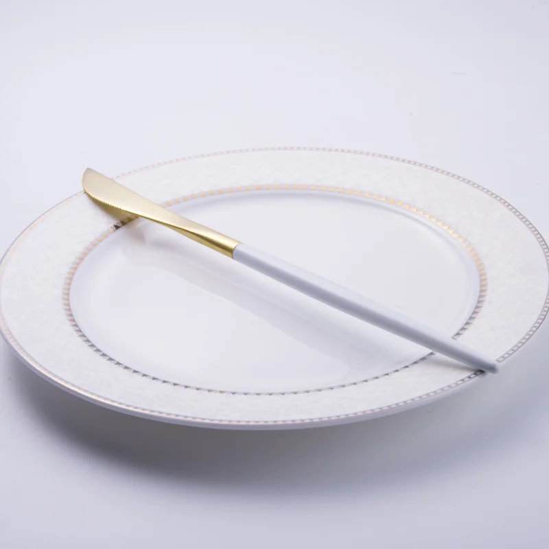 Gold Dessert knife FRM белый утолщенный высококачественный матовый набор столовых приборов из нержавеющей стали, Западный Набор ножей и вилок, десертный нож и вилка, ложка - Цвет: Gold Dessert knife