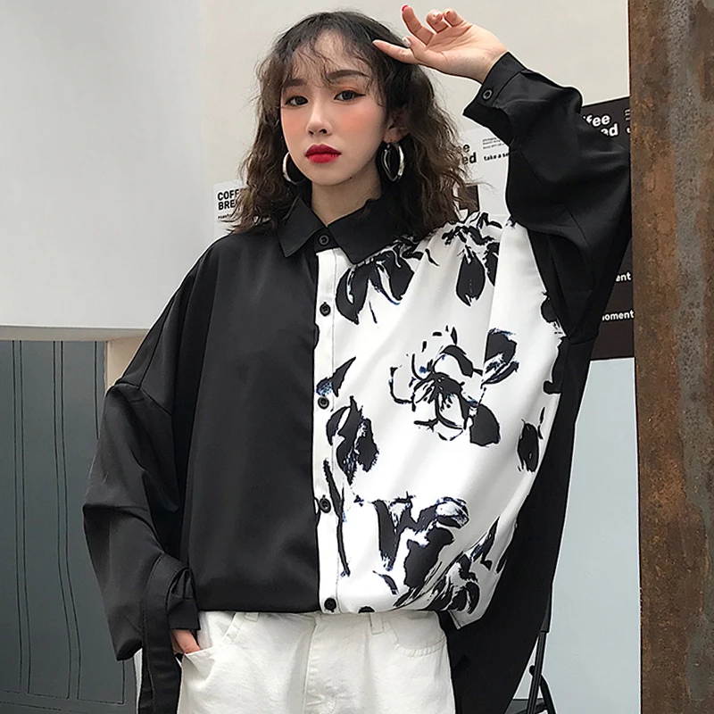 Весенняя шикарная женская одежда Harajuku стиль блузки принт корейский bf блузка из