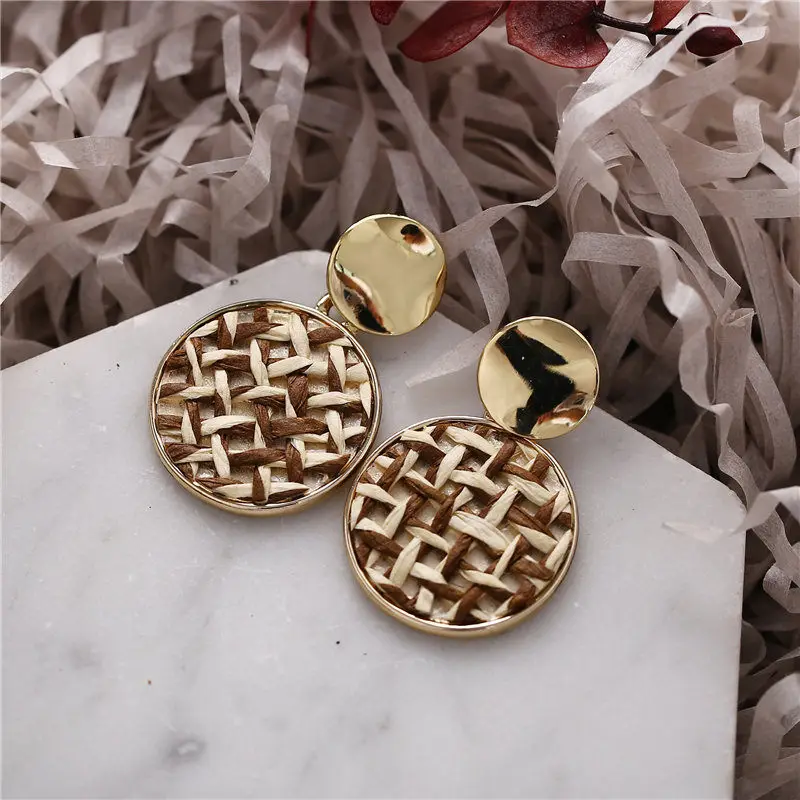 IF ME модные новые корейские геометрические сращивающиеся тканый ротанг вязанные