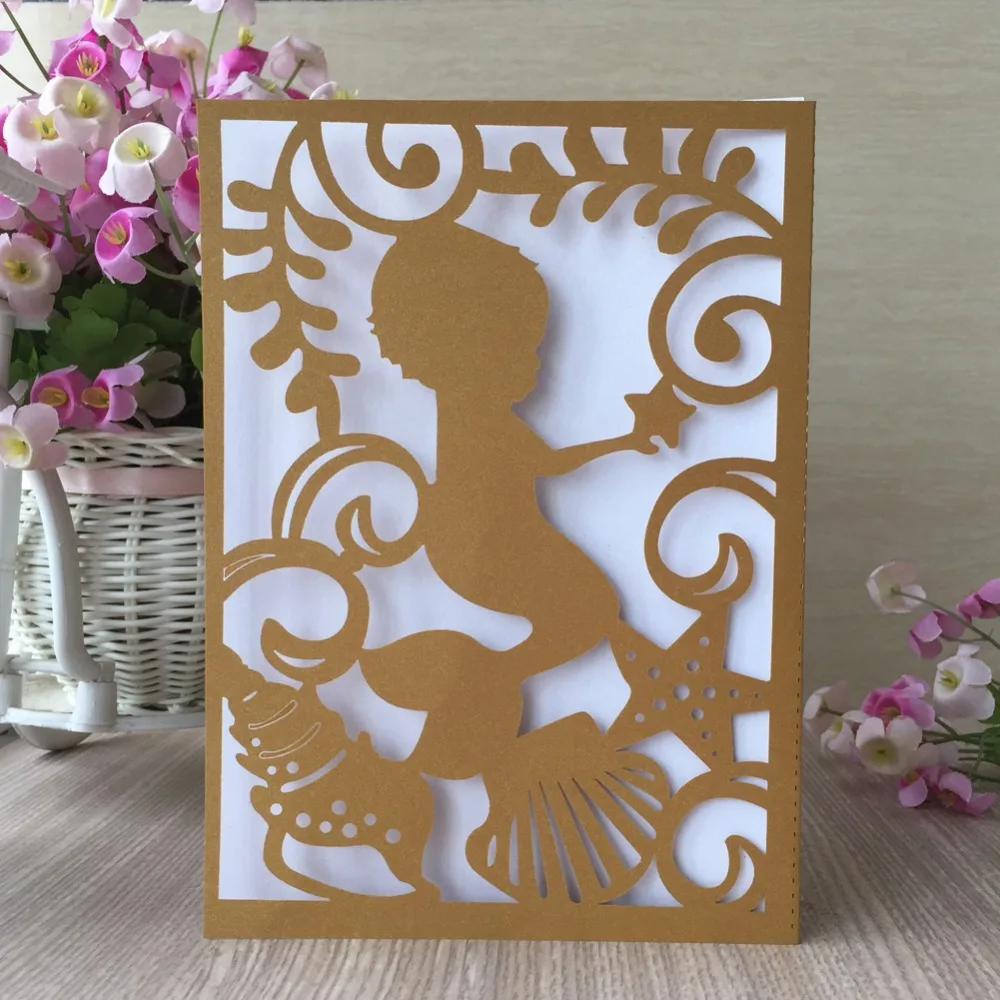

50Pcs Baby Shower Gender Reveal Decoration Birthday Decoration Invitation Card Christening & Baptism Pearliscent Paper