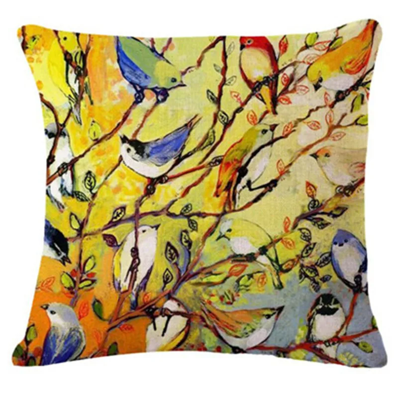 Cushion Cover Oil Painting Tree Animal Cotton Linen Mural Home Decorative Car Sofa Throw Pillow | Дом и сад