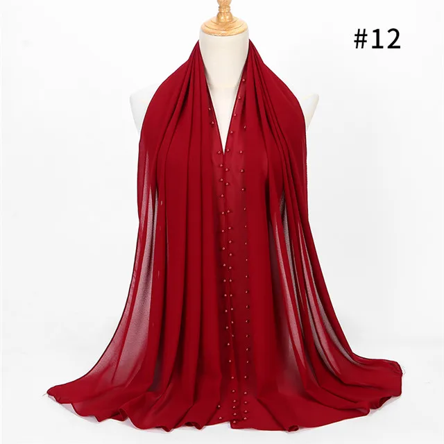 color 12 marron 1 шт. красивый цветной перламутровый шарф большой однотонный качественный шифоновый шарф с пузырьками простые шали Хиджаб, мусульманский шарф 20 цветов 180*75 см - Цвет: color 12 marron