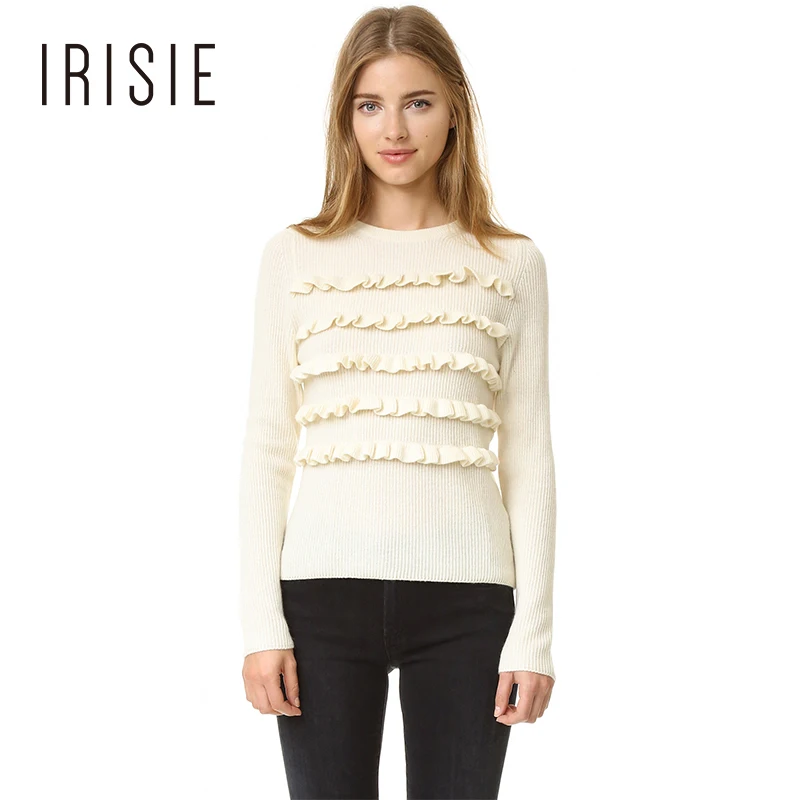 Irisie 2017 белая осень модный свитер Для женщин одноцветное Повседневное жабо