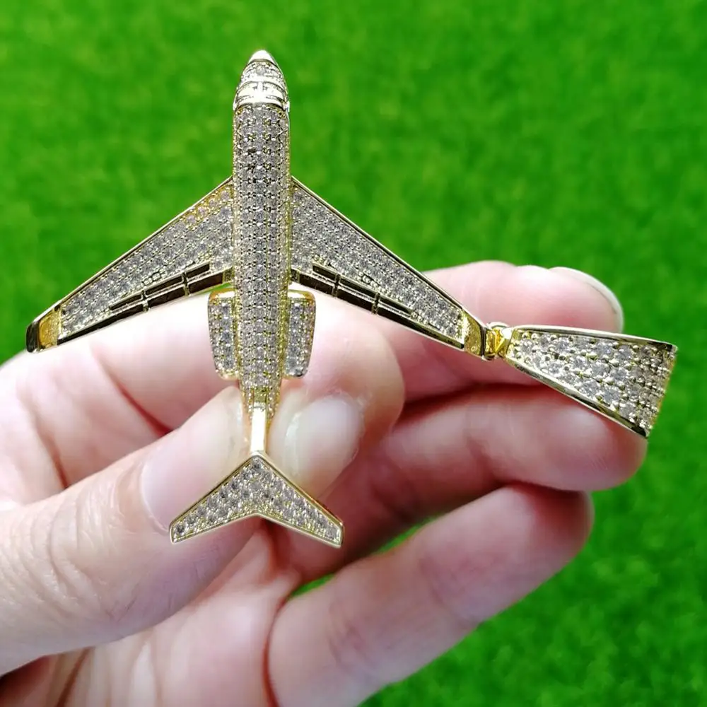 Латунь CZ Самолет Форма Подвески Iced Out хип хоп Ожерелье для мужчин и женщин золотой цвет серебряный цвет CN134