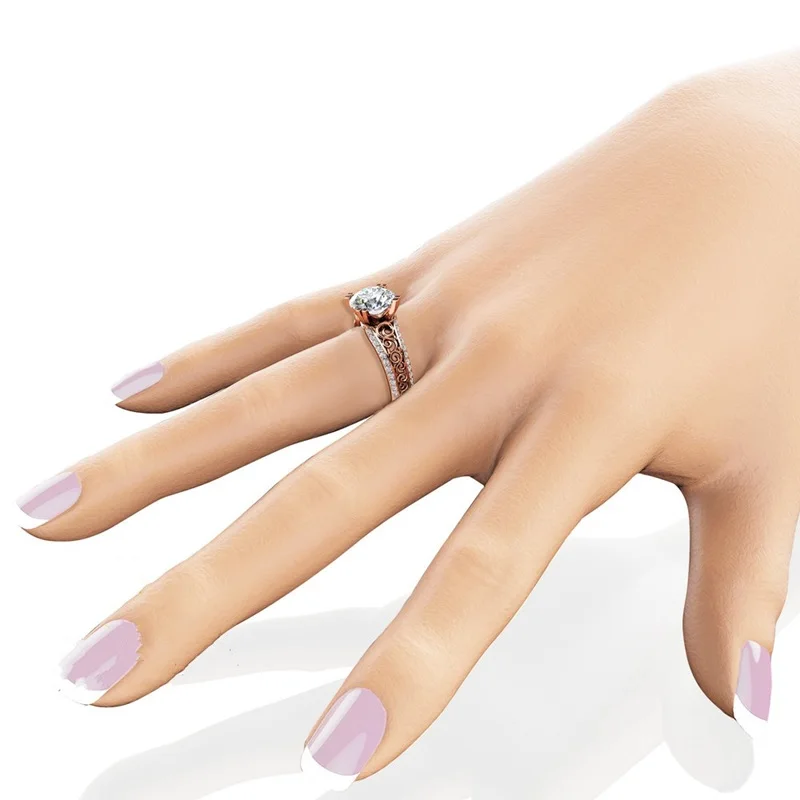 OMHXZJ Wholesale European Fashion Woman Man Party Wedding Gift Round White AAA Zircon 14KT Rose Gold Ring RR781 | Украшения и