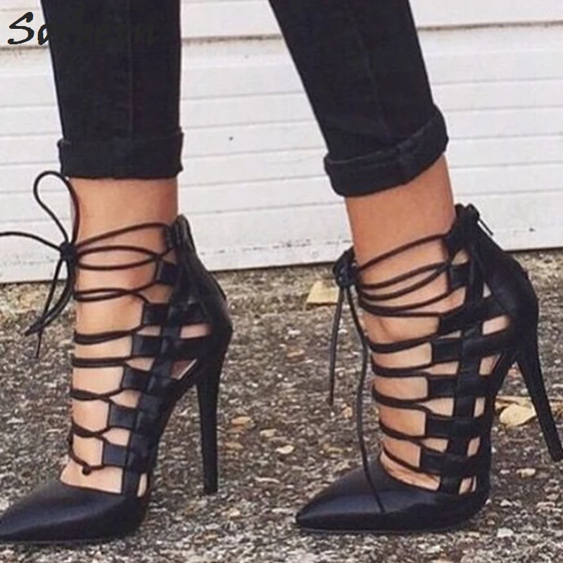 

Sorbern Lace Up Heels Pointed Toe Gladiator Women Pumps High Heels Size 35 Large Size Womens Shoes Pumps Spring Style Stilettos