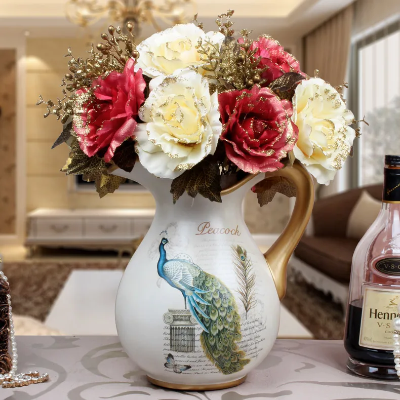 Европейский роскошный молочный горшок с павлином ваза цветочным орнаментом