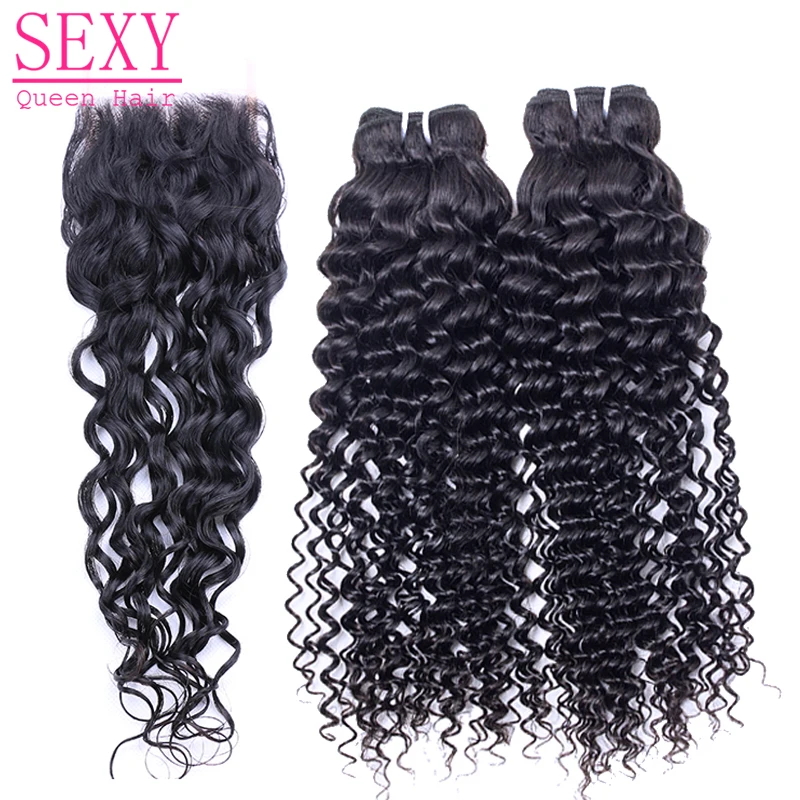 4 Bundles Malaysian Deep Wave With Closure Wavy Unprocessed Virgin Hair |