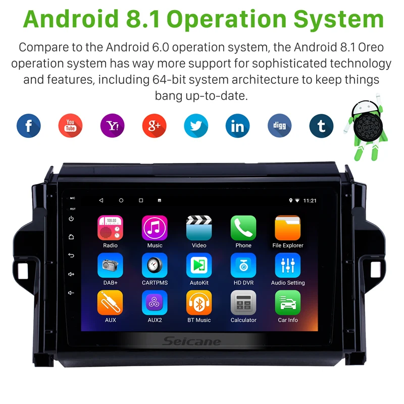 Seicane 9 inch HD Touch Screen Radio Android 10.0 GPS Navigation for 2015 2018 TOYOTA FORTUNER/ COVERT Digital TV 3G