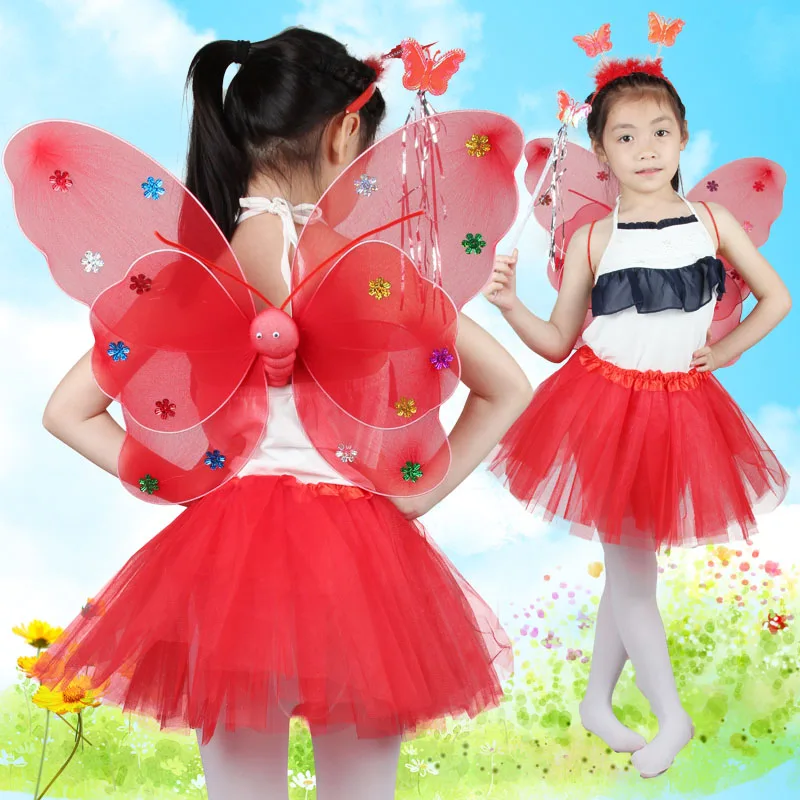 Бесплатная доставка четыре комплекта детских костюмов с крыльями бабочки и