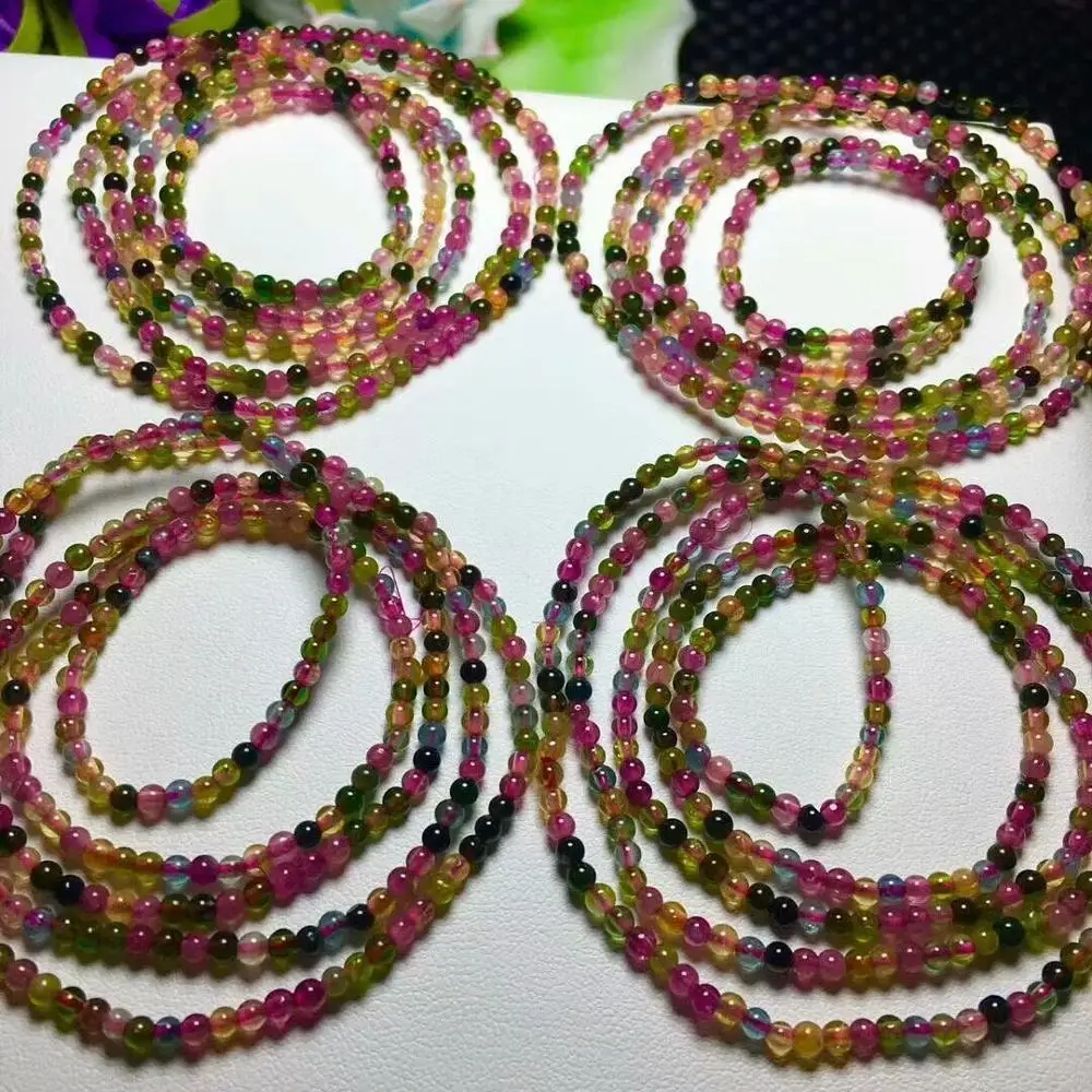 

Natural Crystal Beads Bracelet Colorful Tourmaline 2.8mm AAA 4rows