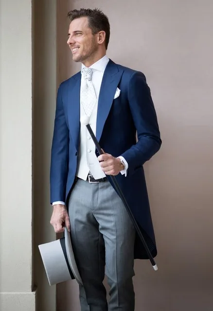 

Tailor Made Long Blue Coat Mens Suits 2019 Party Wedding Custom Made Tuxedos Terno Masculino Men Suit 3pieces(Jacket+Pant+Vest)