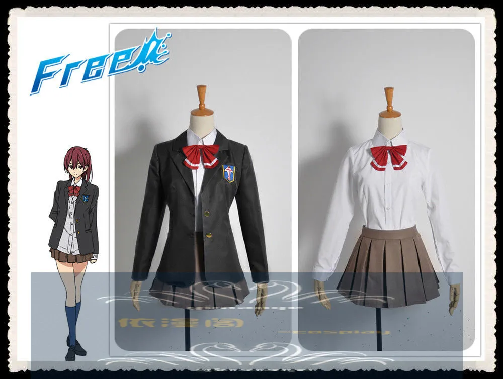 

New Anime Free! Cosplay Gou Matsuoka Halloween Spring and Autumn Daily Woman School Uniforms Suit (Top+Coat+Skirts+Tie)