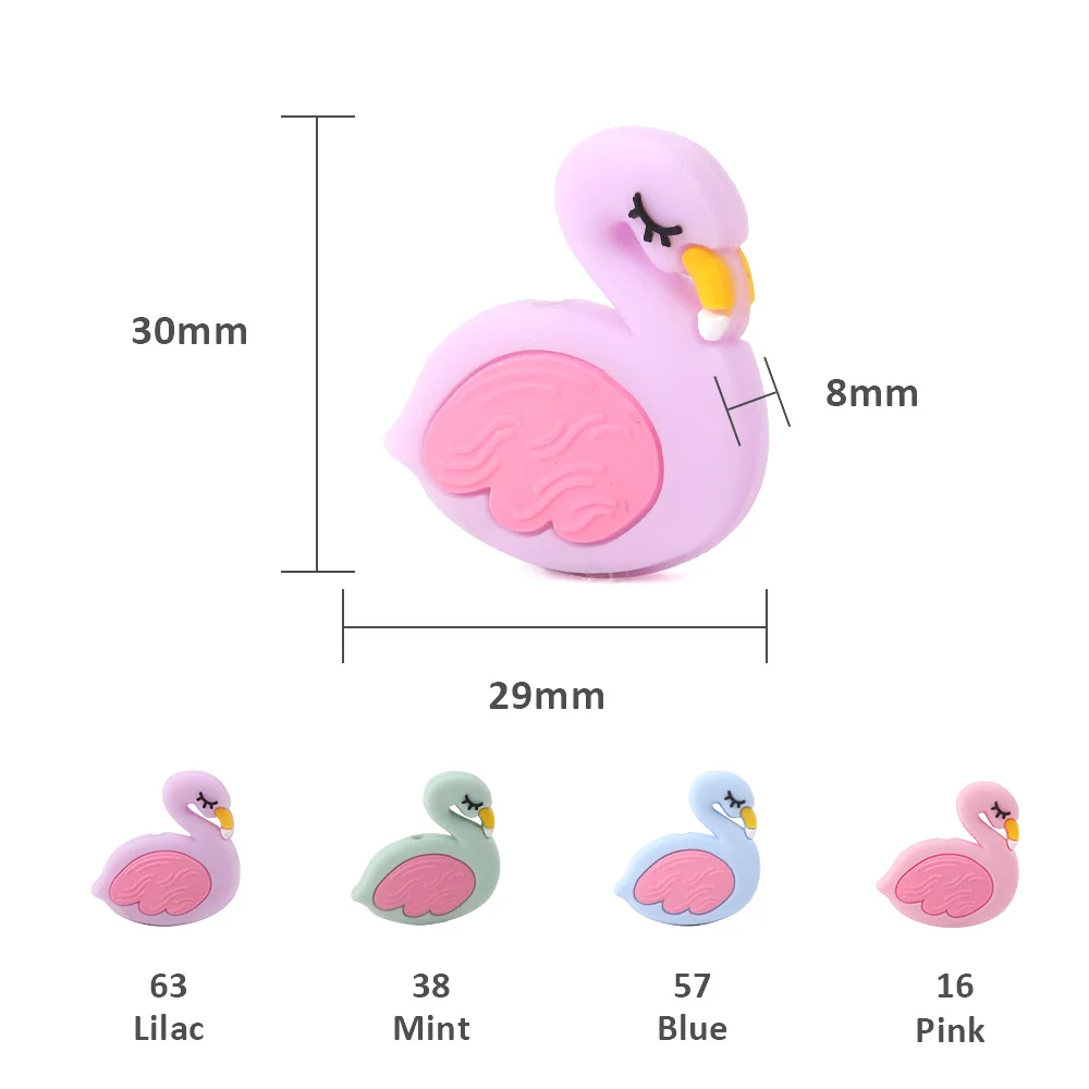 Cuentas de silicona de flamenco para beb&eacute;, mordedor de dibujos animados de grado alimenticio, juguetes de dentici&oacute;n sin BPA, collar de chupete artesanal, 3 piezas, Env&iacute;o Gratis-5