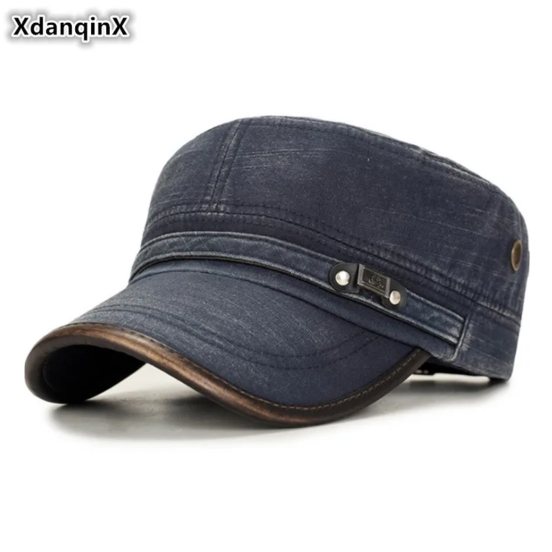 

XdanqinX Adult Men's Fashion Retro Flat Caps Washed Cotton Army Military Hats For Men Snapback Cap Adjustable Size Brands Hat