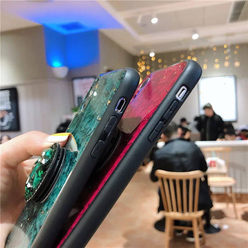 Высококачественный защитный чехол для OPPO A3 A5 F5 F7 F9 мраморная 3D Блестящий Алмаз Стенд Мода с меховыми помпонами для ремешок чехол для OPPO A37 A57 A59 A73 A77 A79 A83
