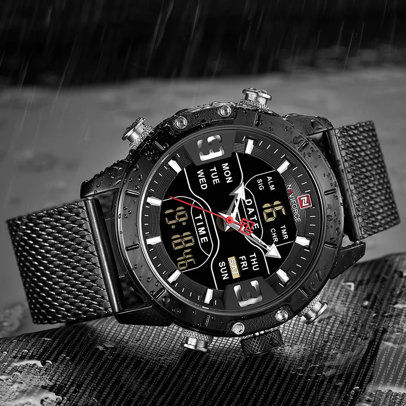 Новые мужские часы NAVIFORCE модные спортивные кварцевые с ремешком из нержавеющей