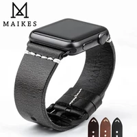 maikes genuine leather strap for apple watch band 44mm 40mm 42mm 38 series 6 5 4 3 2 black bracelet iwatch watchband watch strap