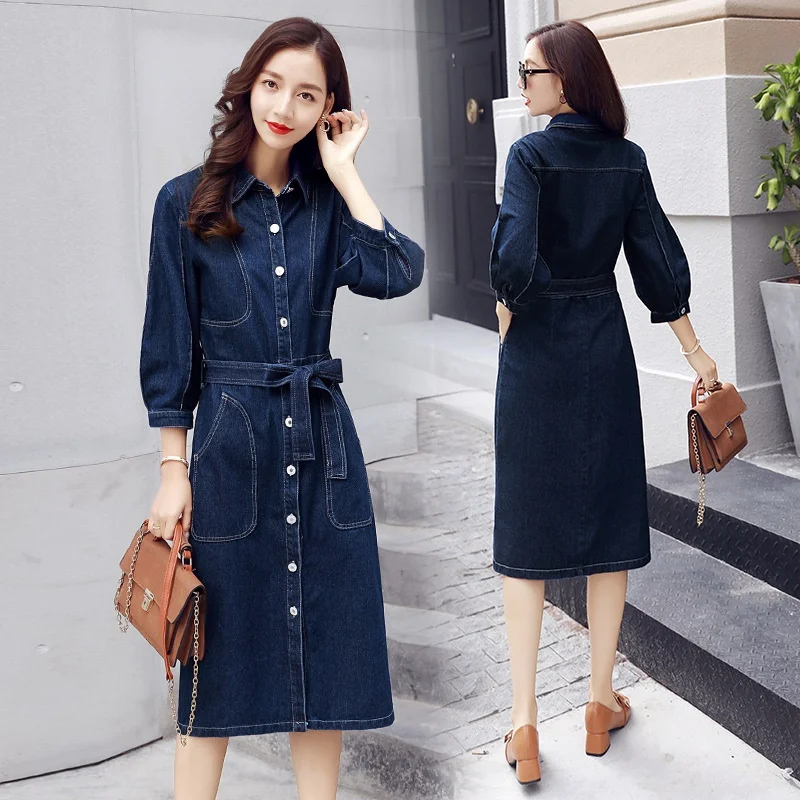 Женское джинсовое платье повседневное в уличном стиле модель 2018 TA1087 на осень и