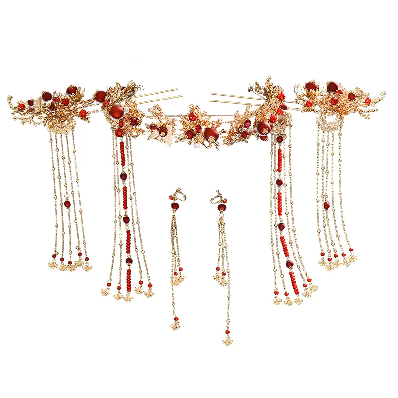 Китайские наборы аксессуаров для волос шпилька заколка красная Свадебная