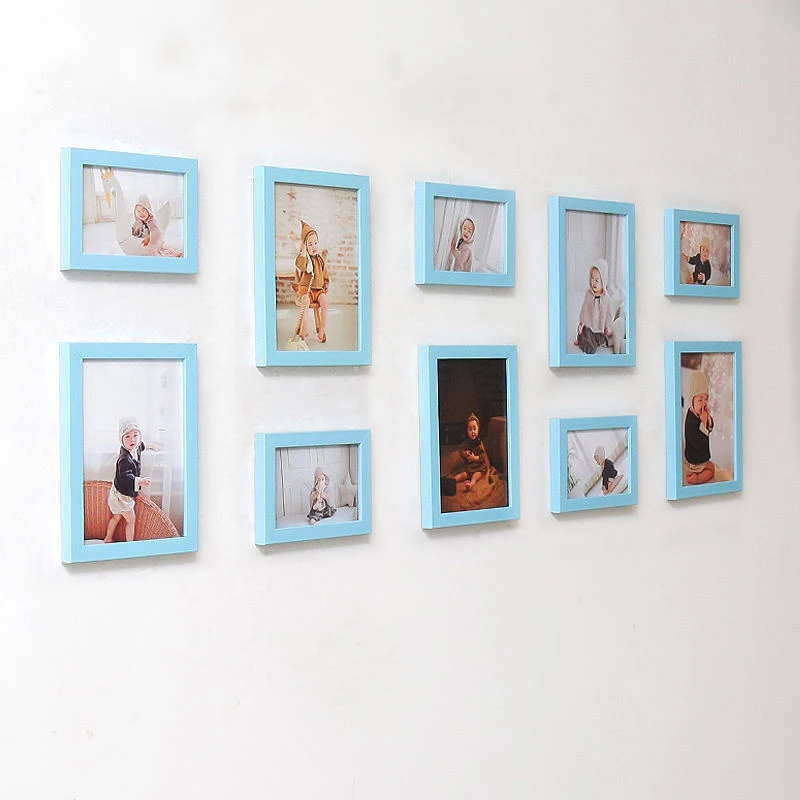 Blue Photo Frame 10 шт. классическая фоторамка для стены навесной домашний декор фото стены свадьба пара рекомендации черный белый рамки - Цвет: Blue Photo Frame