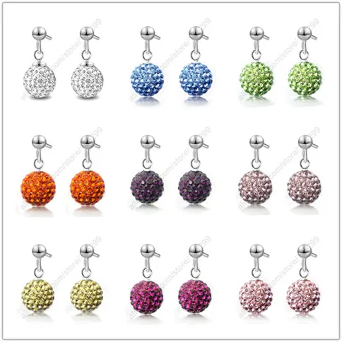 Разноцветные 925 пробы серебряные серьги-гвоздики с австрийскими диско-шариками + женские украшения 925