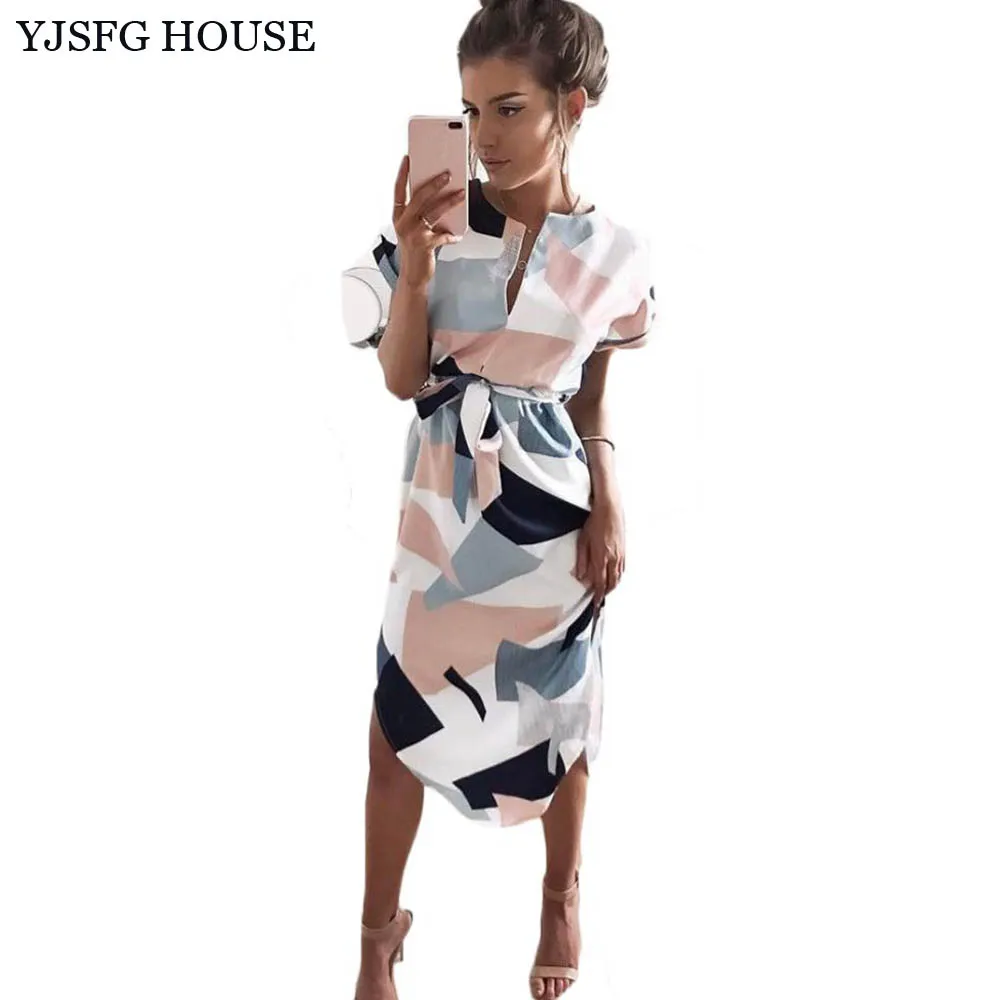 YJSFG дом Элегантная Женская Туника вечерние платья летние с коротким рукавом