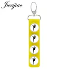 Новое поступление, цепочка для ключей JWEIJIAO со стеклянной гимнастической кнопкой, цепочка для ключей из искусственной кожи с изображением фигуры гимнастики, Очаровательная подвеска Gy171