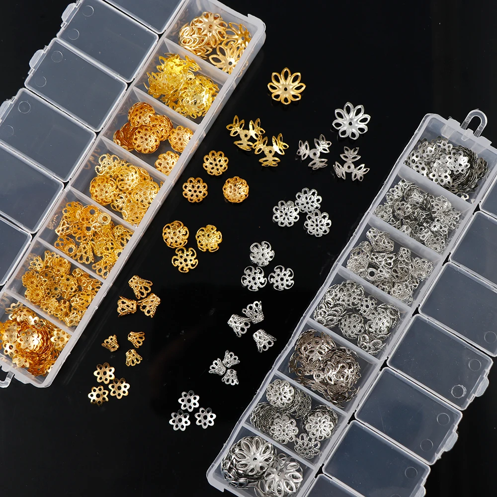 

38g New 1Box/Set Sliver Gold DIY Flower Clasp Closed Jump Ring Chain Hook Crimp End Caps Box Sets Diy Jewelry Accessories