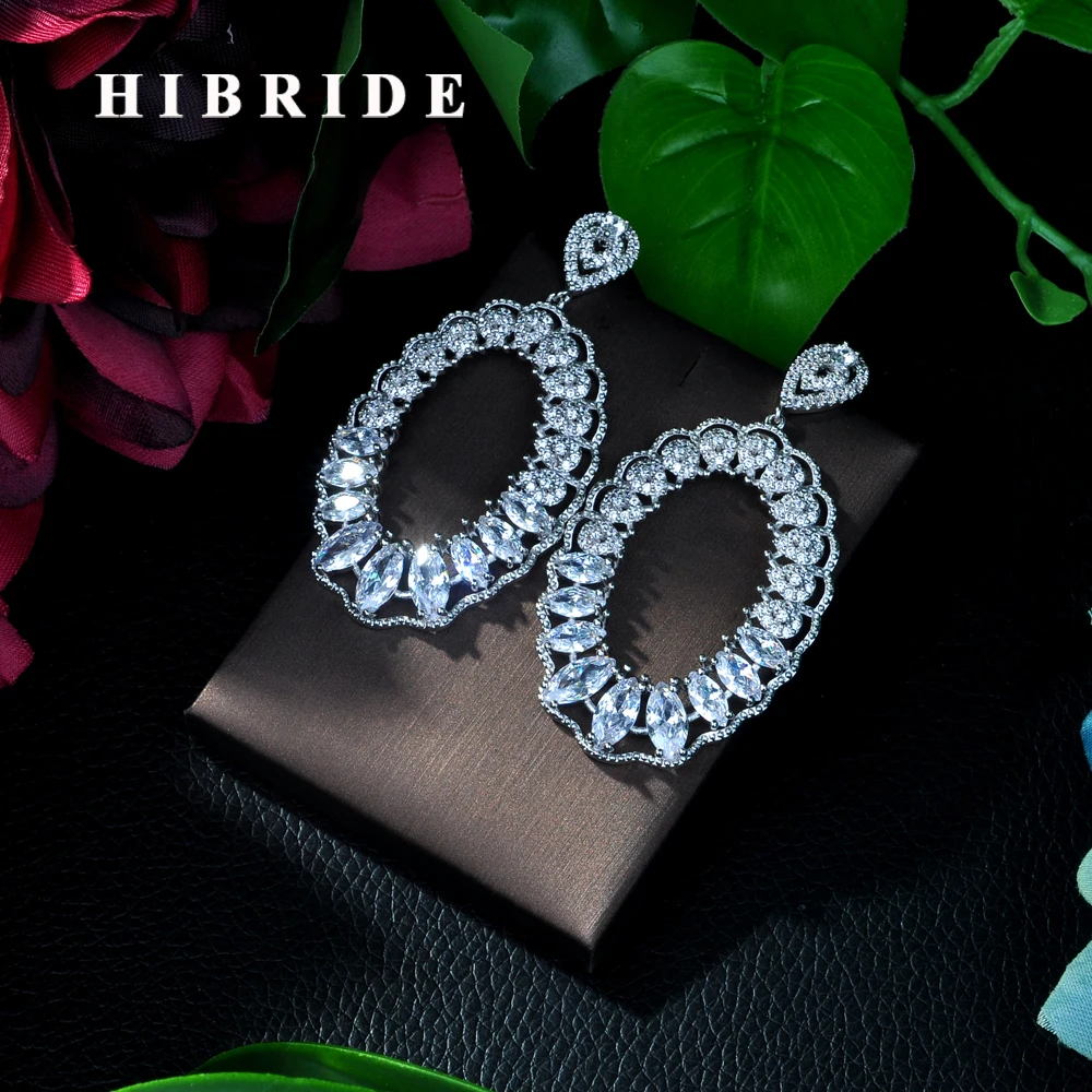 

HIBRIDE Fashion AAA Cubic Zirconia Big Long Drop Nigeria Earring for Women Jewelry Wedding Brincos boucle d'orei E-111