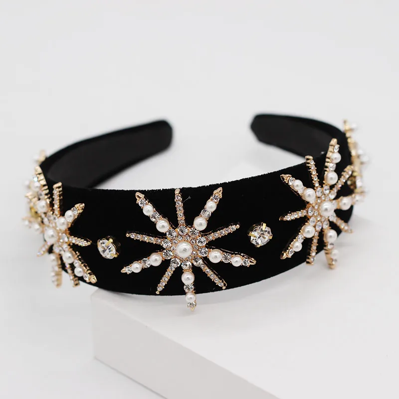 Baroque heavy fabric fabric color particles rhinestones stars pearl fashion dance catwalk street travel tourism headband 957